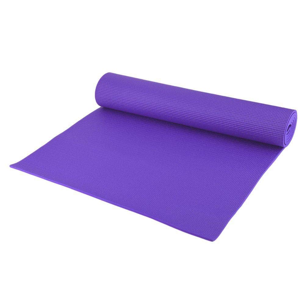 GLOW Yoga Mat with Carry Bag – Bright Purple 4mm Thick Non-Slip Textured Exercise Fitness PVC Roll Up Pad – Lightweight and Portable Ideal for Gym Physio Pilates Classes Camping Workout Sports