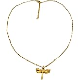 Elegant Dragonfly Pendant Necklace, 18K PVD Gold Plated Stainless Steel, 45cm Chain with Extension