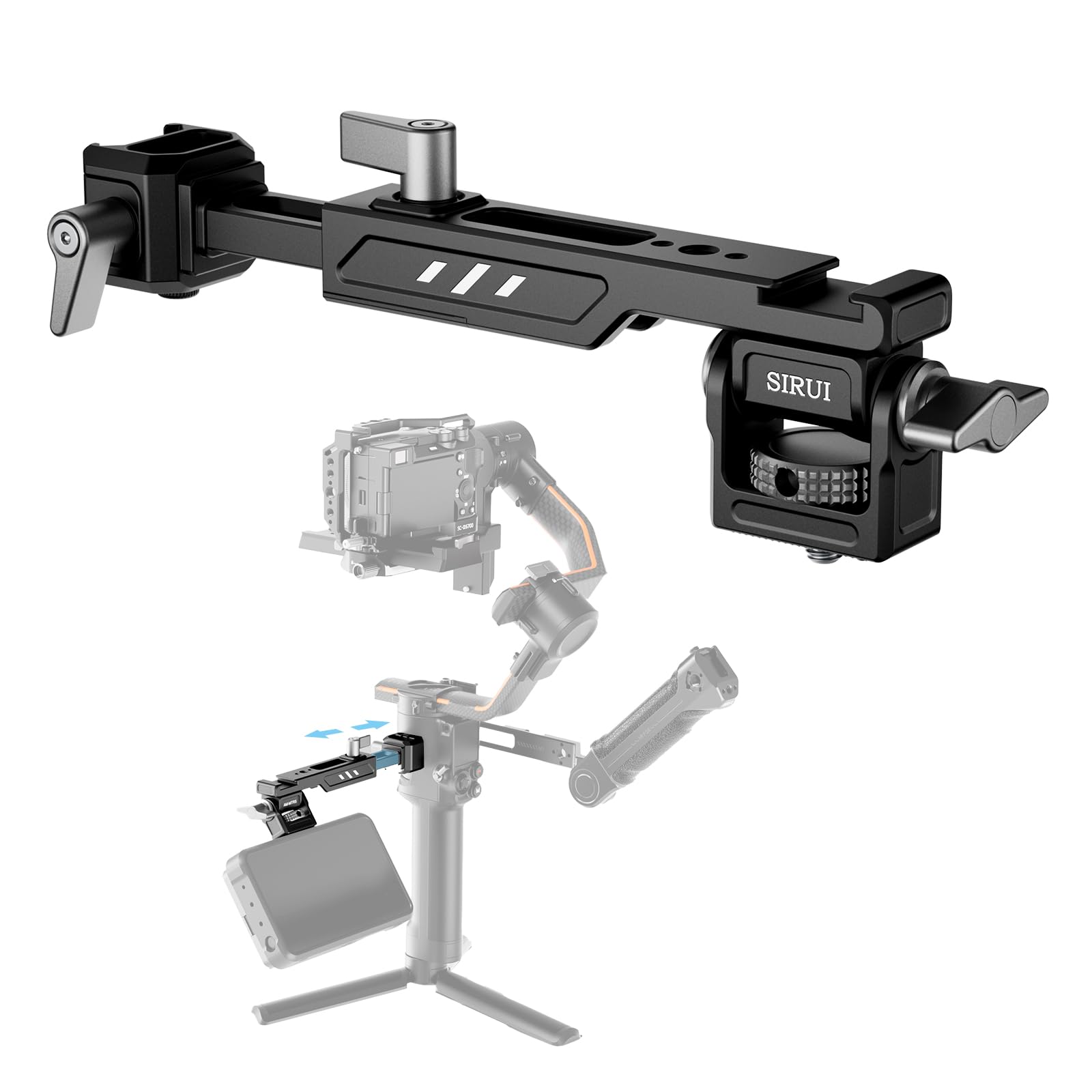 Sirui Camera Monitor Mount for DJI RS2, RS3, RS 3Pro, RS 3 Mini with QR NATO Clamp, Cold Shoe, Anti-Twist Design, AM-MTRS