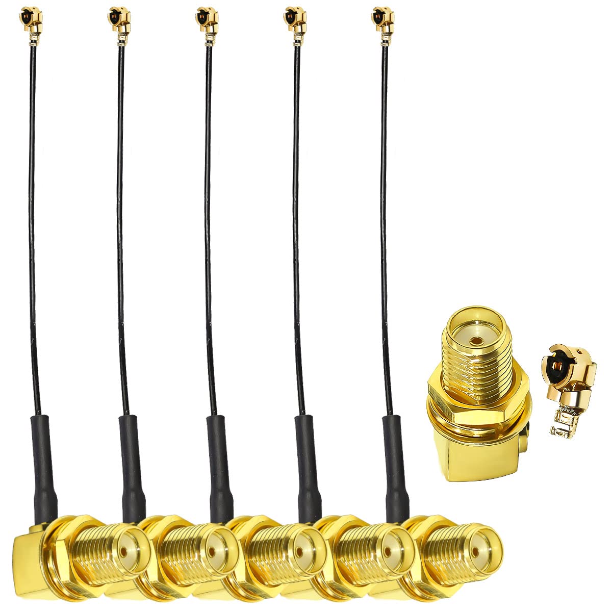 TUOLNK 5 Pack 6inch SMA Female Right Angle to U.FL/IPX Cable Antenna WiFi Coaxial Low Loss Cable IPX to SMA Female Right Angle RF Pigtail WiFi Antenna Extension Cable U.fl to SMA Coax Cable