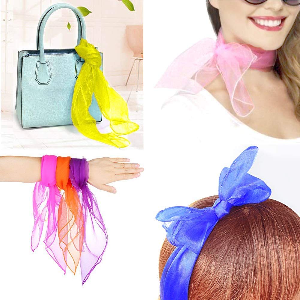 Square Dance Scarves, 24 Pcs Juggling Scarf Props Magic Trick Silk Scarves Music Movement Scarf 12 Colors 24 by 24 Inches