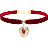 MOMOCAT 14K Gold Plated Imitation Ruby Love Zircon Necklace Red Heart Crystal Pendant Velvet Choker Necklace for Women 90s Goth Chocker Cute Vampire Accessories Womens Jewelry