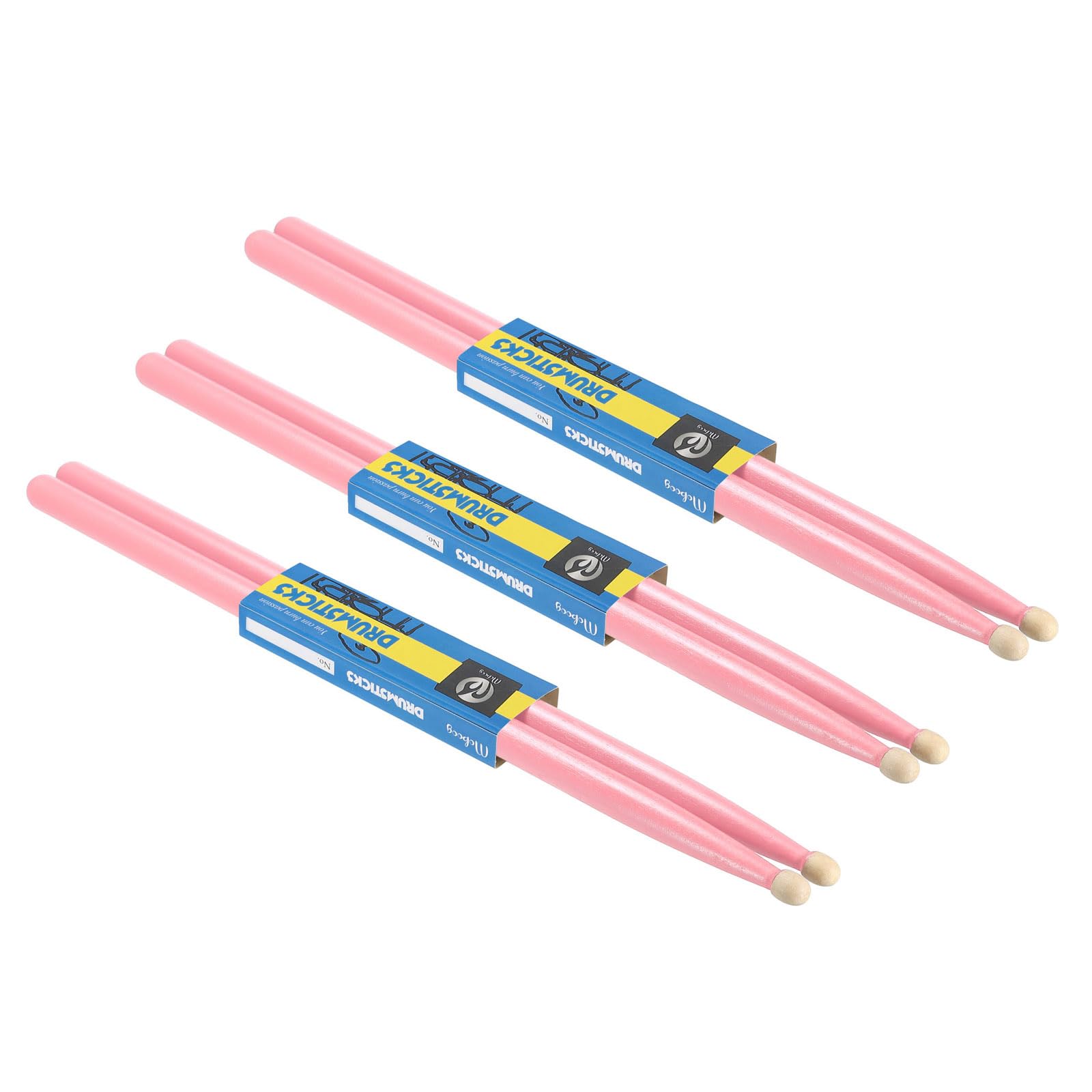 PATIKIL 3 Pair Maple Wood Drumstick Anti Slip Drum Stick 5A Pink for Drumming Musical Instrument Percussion