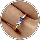 JSJOY Birthstone Rings, Birthday Gifts for Women Gold Plated Rings Heart Adjustable Christmas Gift for Women Girlfriend Mom Anniversary Wedding Jewelry Christmas Stocking Stuffers