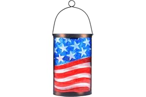 Afirst Solar Lantern Outdoor Hanging Glass Solar American Flag Lights Waterproof LED Solar Lamp for Garden Yard Tree Desk Decor