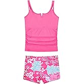 Mirawise Gilrs Swimsuit Tankini 2 Piece Bathing Suit V-Neck Cutout Tropical Print Swimwear for Teen Girls for 6-13Y