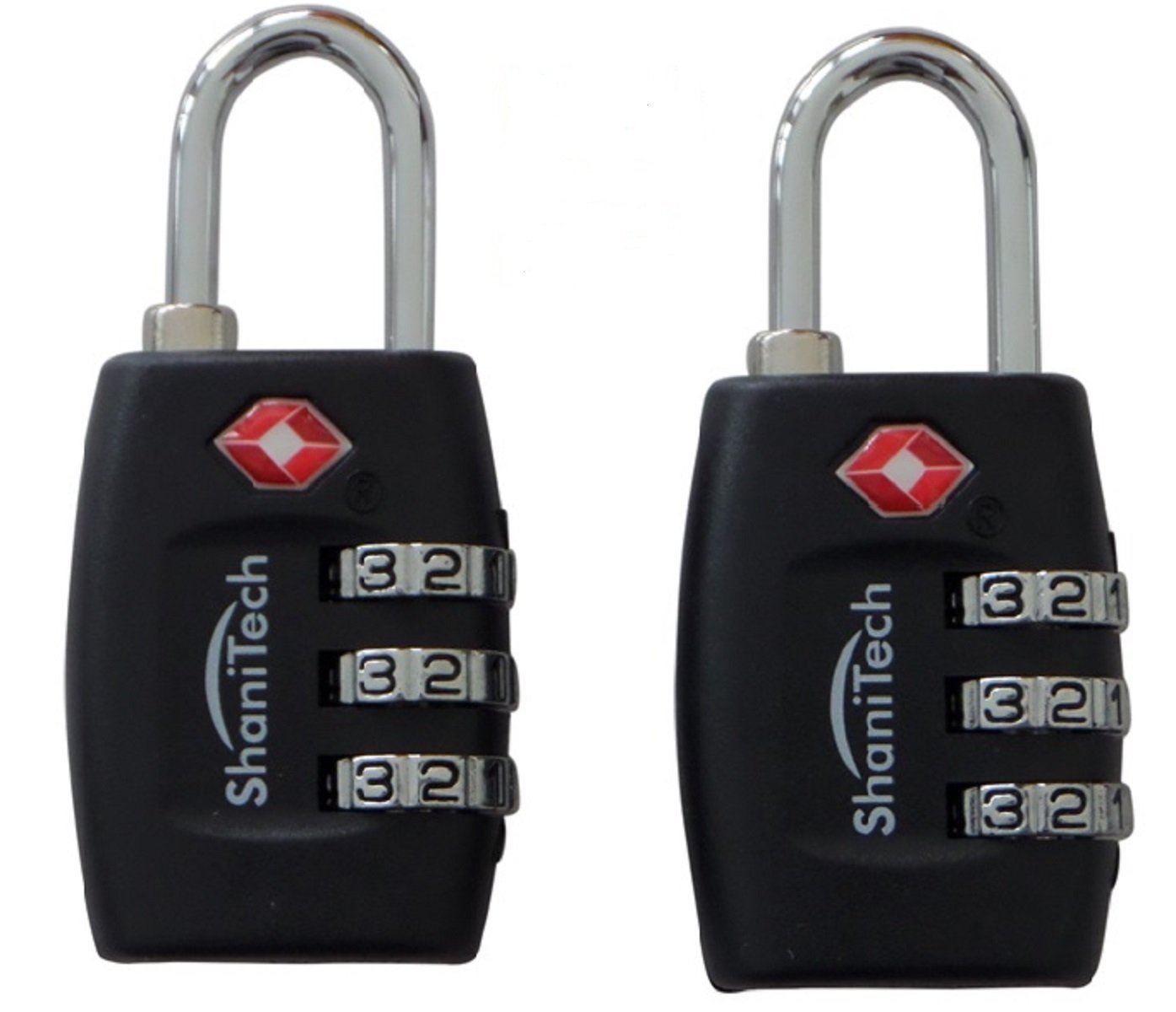 ShaniTech UK Pack of 2 TSA 3 Digit Combination Travel Suitcase Luggage Bag Code Lock - Black