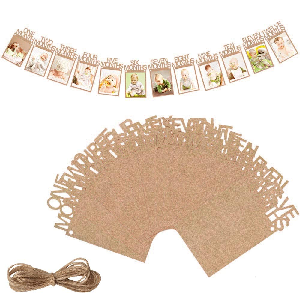 Ruiqiu Baby 1st Birthday Photo Banner Party Decor Photo Banner Bunting Garland for 1 to 12 Months