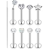 Ocptiy 18G 20G 16G Push in Flat Back Nose Rings Studs Surgical Steel Theadless Stud Earrings Cartilage Ear Piercings Helix Tragus Earrings Barbell 6mm 7mm 8mm Lenght Diamond 3mm