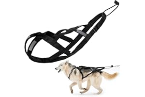 Dog Pulling Harness Large Black, Adjustable Straps & Comfort Fit, X Back Mushing Husky Harness for Sled Exercise, Multi-Sport