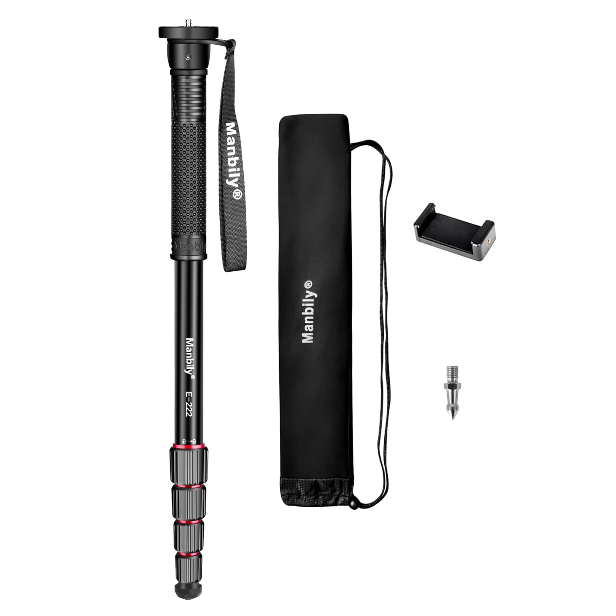 Manbily 65-Inch Camera Monopod, 5 Sections Aluminum Travel Monopods for Cameras Canon Nikon Sony DSLR Video Camcorder, Compact Portable Lightweight (E-222) Red