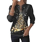 Qbily Women's Long Sleeve Winter Christmas Sweatshirt Casual Xmas Snowflake Christmas tree Printed Shirts Pullover Tops