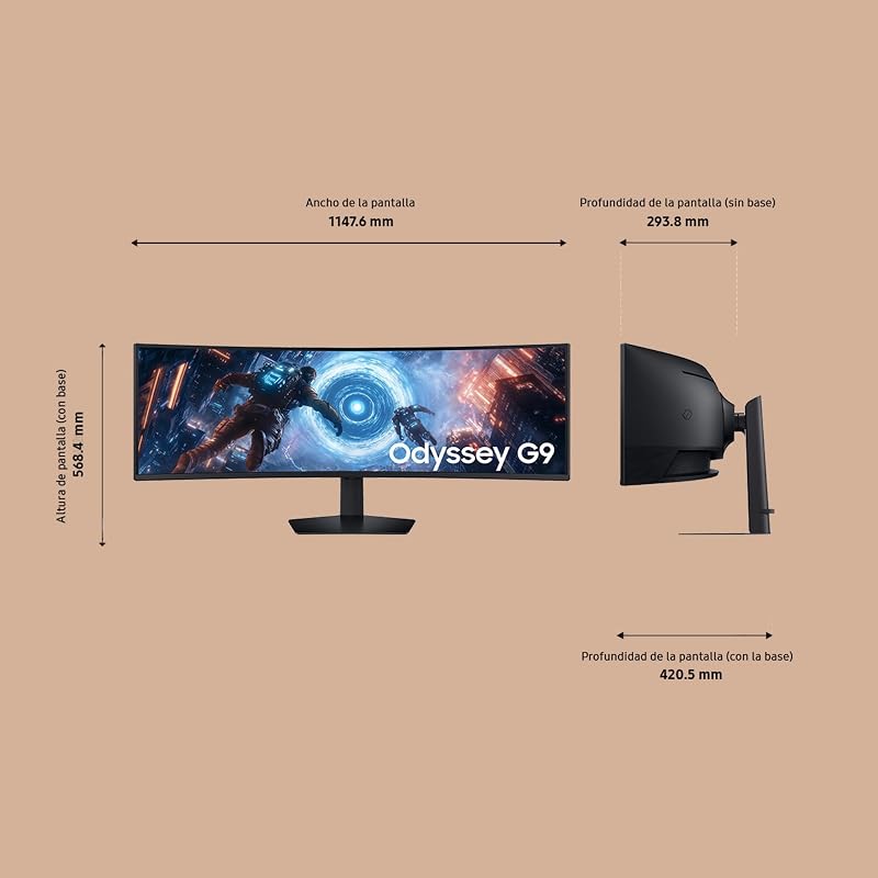 LS49FG916EUXEN, Odyssey G9 G91F DQHD 49" Monitor de Gaming (5120 x 1440, 32:9, 144Hz, 1ms(GTG), FreeSync Premium Pro, VESA DisplayHDR 600, Preto