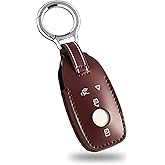 Riasot Leather Key Fob Cover Case Protector with Keychain Compatible with A-Class C-Class G-Class E-Class S-Class (RED)