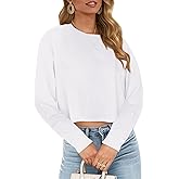 JINKESI Womens Long Sleeve Crewneck Cropped Sweatshirt Soft Loose Pullover Tops Fall Outfits