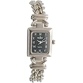 Peugeot Women Matt Rectangular Watch with Silver Rope Chain Cink Bracelet