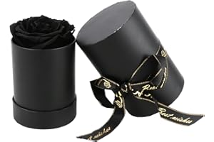 SFTYUFS Best Black Real Roses That Last a Year Box of Roses Preserved Eternal Roses Infinity Roses Premium Real Roses Handmade Long Lasting Roses Roses in Round Black Gift Box