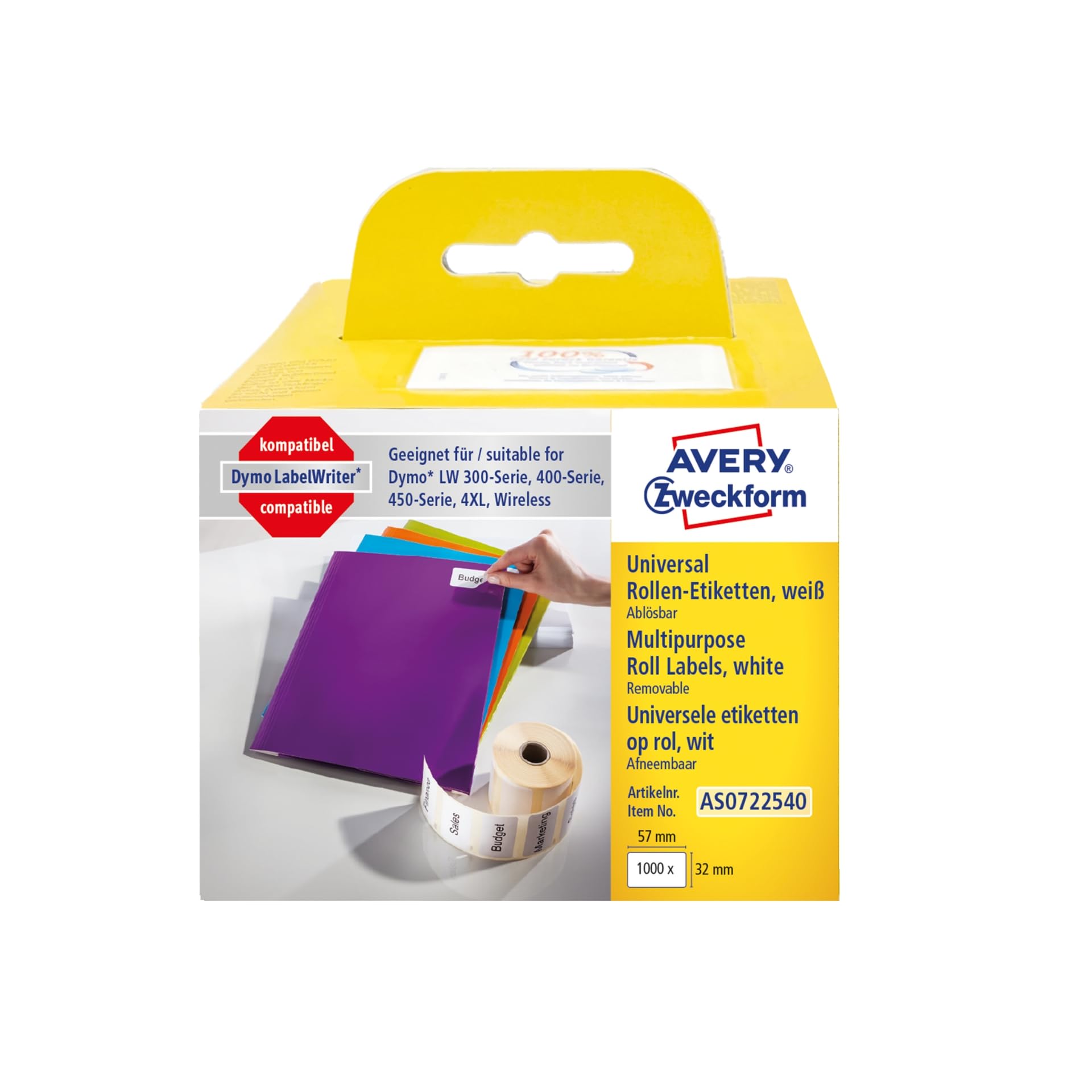 Avery Dymo LabelWriter Compatible with 0722540 White 1000 Pieces 57 x 32 mm White AS0722540