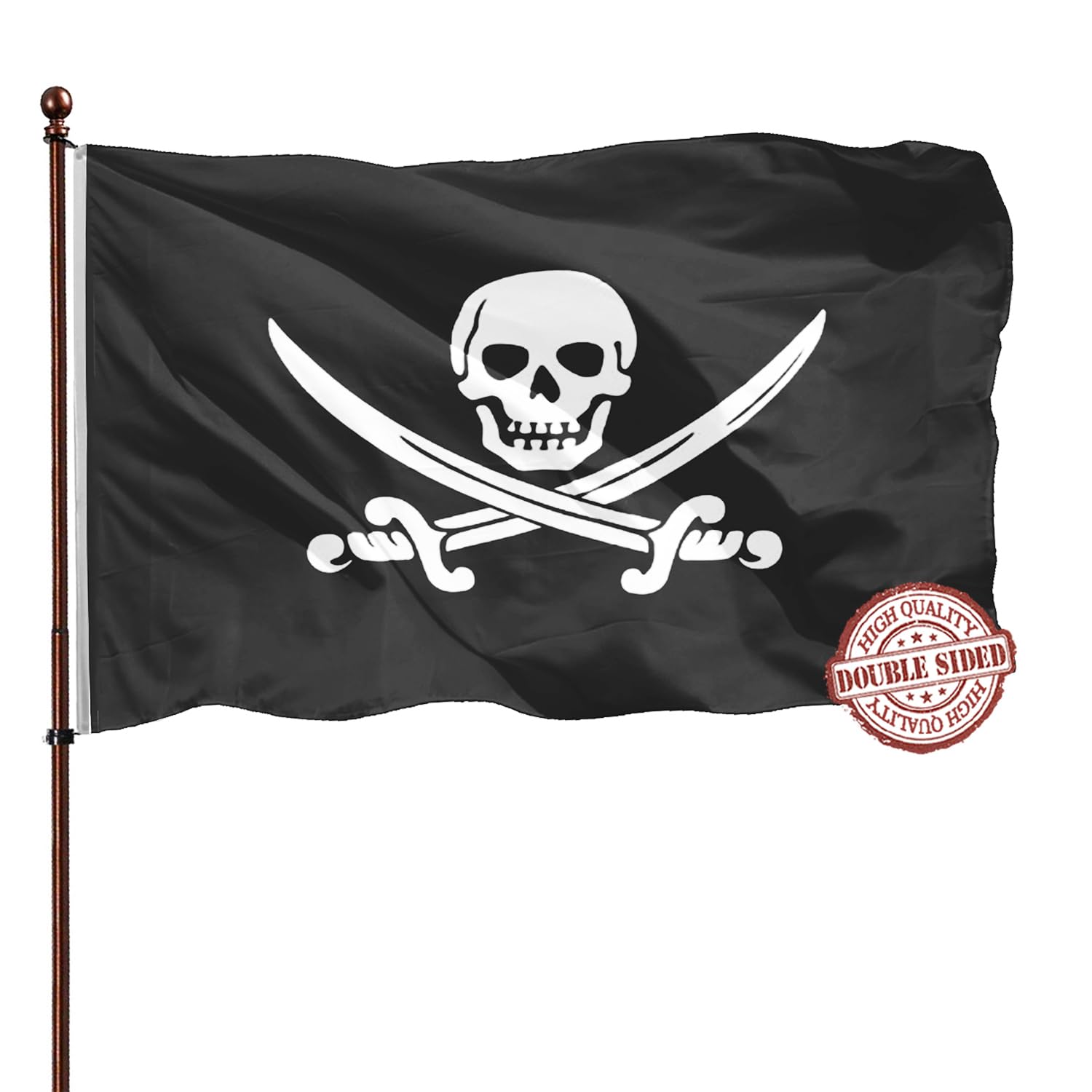 Photo 1 of Jolly Roger Pirate Flag For Outside 3x5 Double Sided- 3Ply 240D 4 Rows Stitched- Heavy Duty Black Pirate Flag Banner For Jeep Truck Flag Pole- UV Fade Resistant With Canvas Header & 2 Brass Grommets