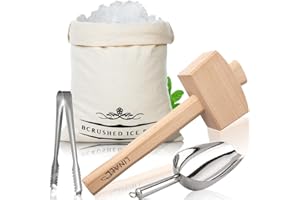 Lewis Bag and Ice Mallet Crush Ice - Wood Hammer and Lewis Bag for Crushed Ice, Bartender Kit Set & Bar Tools Kitchen Accesso