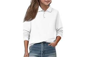 WUJIJIA Girls' Long Sleeve Polo Shirt Classic Solid Color Soft Top School Uniform Casual Wear for Kids