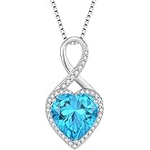 FJ Infinity Necklaces for Women 925 Sterling Silver Heart Birthstone Pendant Necklace Anniversary Birthday Jewelry
