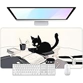Desk Pad, 32" x 16" XXXL Extended Large Gaming Mouse Pad, Desktop Decor Desk Mat, Men Women Office Supplies and Accessories, Cute Anime Mouse Mat for Laptop & Keyboard, Reading Cat