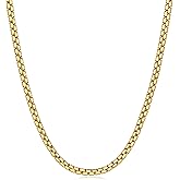 Fiusem Flat Box Chains for Men, 14k Gold Plated/Black Stainless Steel Chain Necklace, 2.5/3/4/4.5/5mm Necklaces for Men and Women 16-28 Inch