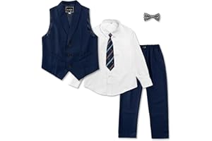 LOLANTA Boys Vest Suit Set Slim Fit Dress Clothes Kids Ring Bearer Outfit 5 Pieces Vest, Pants, Shirts, Tie and Bow Tie