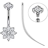 Ruifan ASTM F136 Titanium Belly Button Rings Flower Cubic Zircon Hypoallergenic Internally Threaded 14G Navel Body Piercing Jewelry 10mm 12mm 14mm For Women