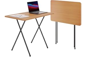 TATOZA Folding TV Tray Table, 2.6-Foot TV Dinner Folding Table for Small Space Eating, Dinner Foldable Side Desk with Wooden Top and Metal Frame(1 Piece-Natural)