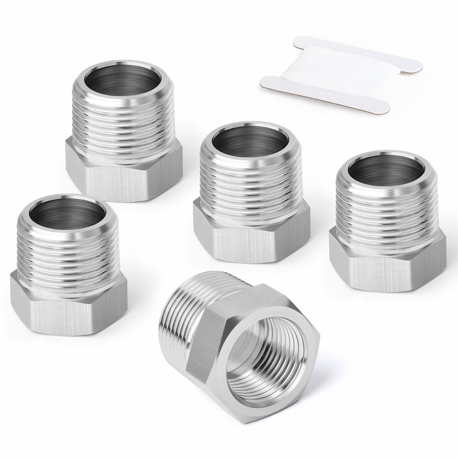 ERGAOBOY 5 Pcs 304 Stainless Steel Reducer Hex Bushing, 3/8" BSP Male to 1/8" BSP Female Pipe, Reducing Forging Pipe Adapter Fitting for Water Oil Air Gas