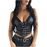 Floerns Women's Gothic Lace Up Leather Cami Top Sleeveless Club Night Out Outfit