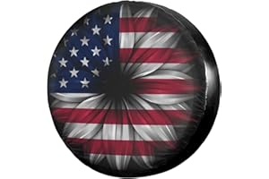 Delerain USA Flag Flower Spare Tire Covers Waterproof Dust-Proof Spare Wheel Cover Universal Fit for Trailer, RV, SUV, Truck and Many Vehicle (17 Inch for Diameter 31"-33")