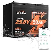 LiTime 24V 50Ah Bluetooth Lithium Trolling Motor Battery for Marine | Group 24, 50A BMS, 4000+ Deep Cycles, IP65 Waterproof, Low-Temp Cutoff Protection, Max 4P2S, for Boat Kayak Yacht