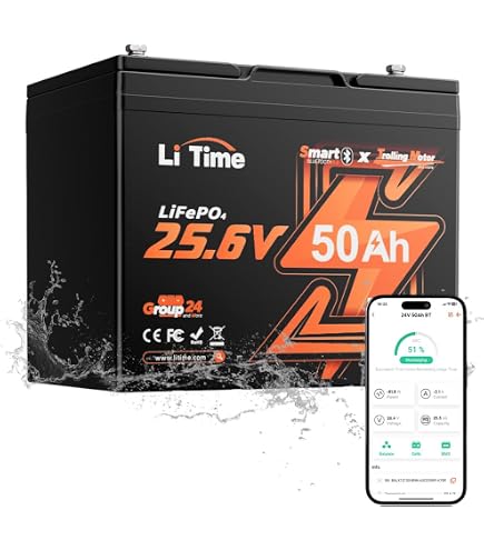 Power Queen 12V 50Ah LiFePO4 Battery With BMS - IP65, 4000+ Cycles, Solar RV Ready