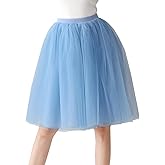 FEOYA Women Tutu Skirts 5 Layered Knee Length Tulle Skirt A-line Pleated Princess Skirts Evening Gown Prom Wedding Skirt
