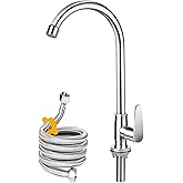Brushed Nickel Cold Water Faucet Only,SUS304 Stainless Steel Cold Water Kitchen Faucet Single Handle Single Hole Cold Water Faucet for Kitchen,Outdoor, Garden and Bar with Hose and Longer Thread Pipe