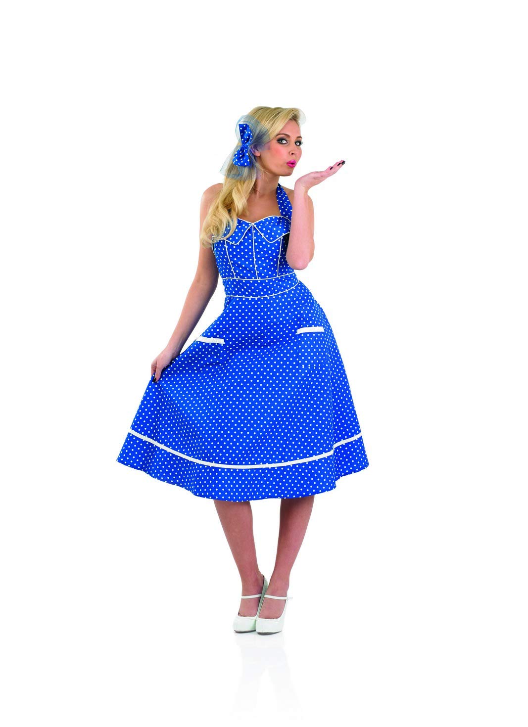 Fun Shack FN3665XL Blue Costume, Womens, 50s Polka Dot Dress, XL