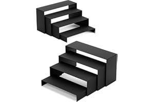NEETBU Black Matte Metal Display Stand,8 Pcs 2 Set Display Risers, Metal Rectangular Display Shelf for Showcase, Dessert, Toys, Perfume (8Pcs-Black, L7“x8”x9)
