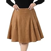 Agnes Orinda Plus Size Faux Suede Skirt for Women High Waist A Line with Pockets Elastic Midi Skirts