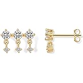 PAVOI 14K Gold Plated 925 Sterling Silver Posts Drop Dangle Cubic Zirconia Stud Earrings for Women | Gold Statement Gradient Crawler Studs Earring