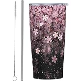 CHASOEA Pink Floral Tumbler 20oz Cherry Blossoms Stainless Steel Insulated Tumblers with Lid and Straw Flowers Travel Coffee Mug Tea Wine Cups Water Bottle Sport Gifts for Women