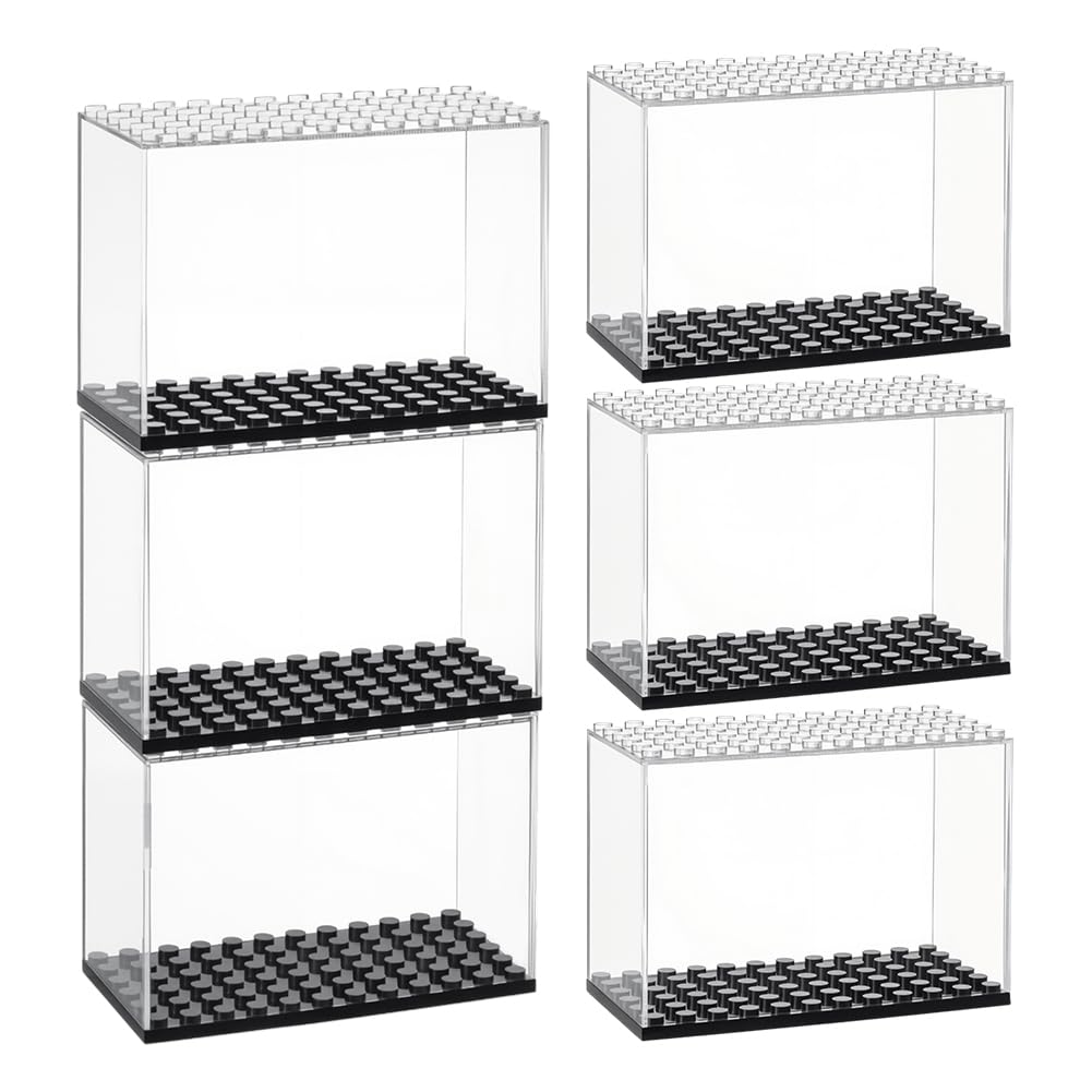 OLYCRAFT 6Pcs Stackable Mini figure Display Box 9.6x4.8x6.9cm Collection Minifigure Storage Plastic Minifigure Display Case with Black Base Clear Display Case for Minifigure