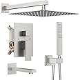 Iriber Shower System with Waterfall Tub Spout 3-Function Shower Faucet Set Shower Trim Kit with 12 Inch Rain Shower Head and Handheld, Brushed Nickel