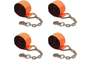 Mytee Products 4 Pack 4" x30' Winch Strap with Chain Anchor - 6670 lbs High Abrasion 18" Chain Extension with Grab Hook - 4 Inch Heavy Duty Tie Down Straps for Flatbed Truck Utility Trailer