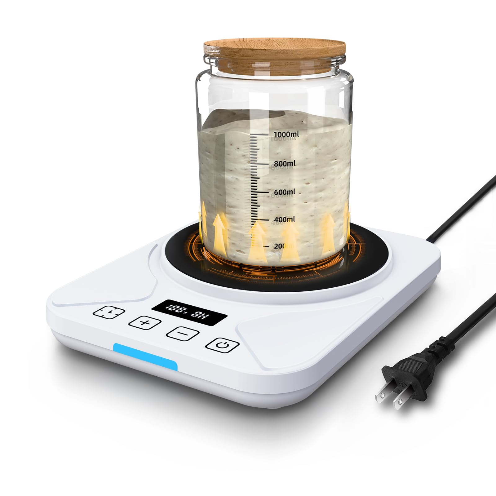 Sourdough Starter Warmer Mat - 24H Timer - Precise 1°F Thermostat Control (70-100°F) - Smart Memory Warming On/Off - Fits Jars Up to 40oz - Perfect for Home Baking (Pure White) Image