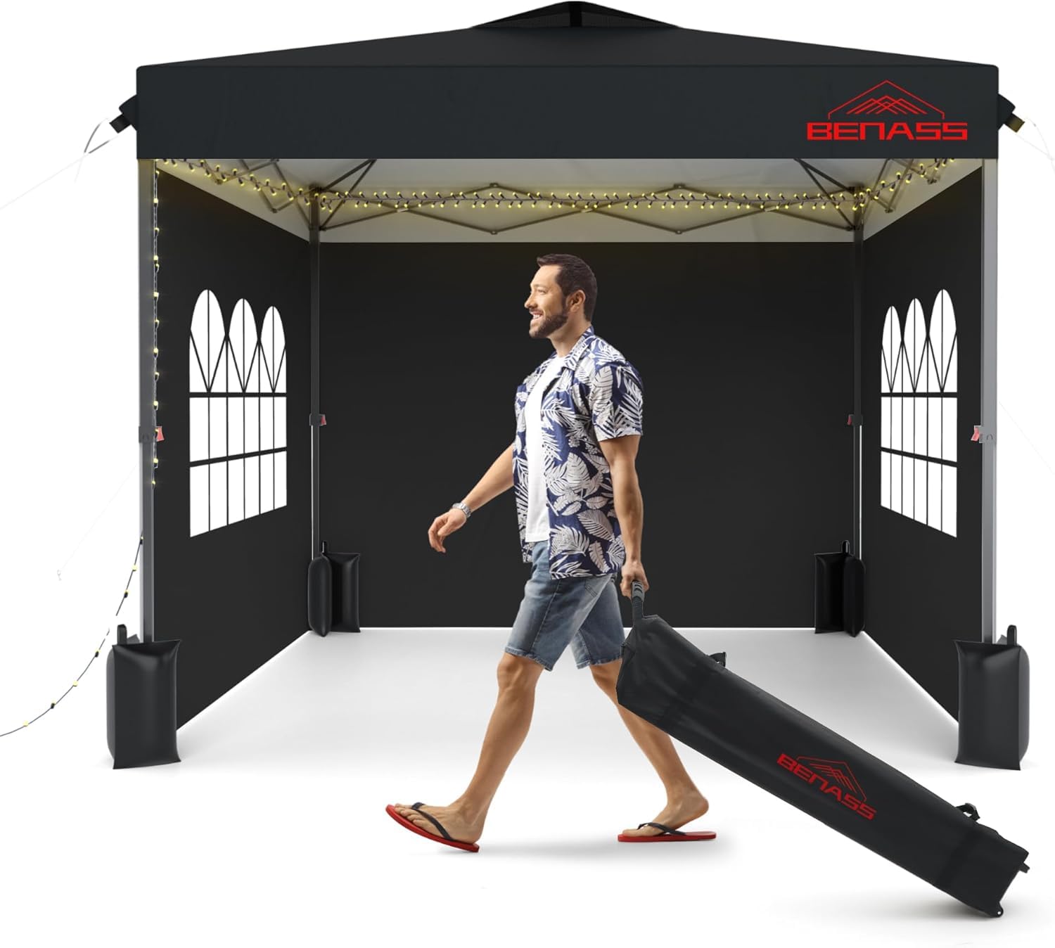 Photo 1 of 10x10 Pop Up Canopy with Sidewalls, Easy Up Canopy Tent, Heavy Duty Tents for Parties, One Person Set Up Event Tent, Black