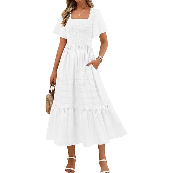 RHYTHM Women's Classic Tiered Midi Dress - White | Small at Amazon Women's  Clothing store