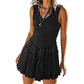 Womens Summer Sleeveless Sun Dresses People Free Dupe Drop Waist Casual Tiered Boho Mini Sundress Black